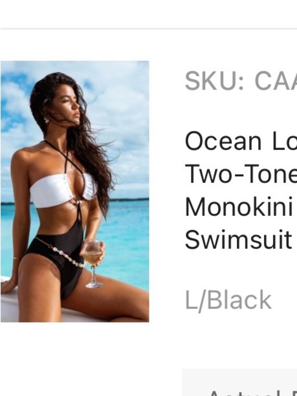 Cupshe Black and White Two-Tone Monokini with Halter Tie. Sz L